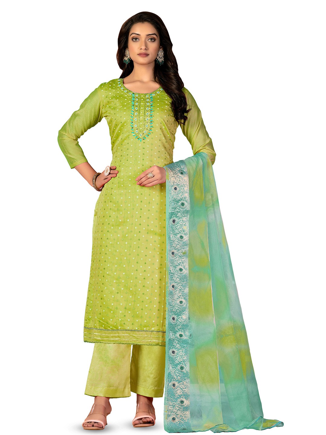 

MANVAA Embroidered Unstitched Dress Material, Green