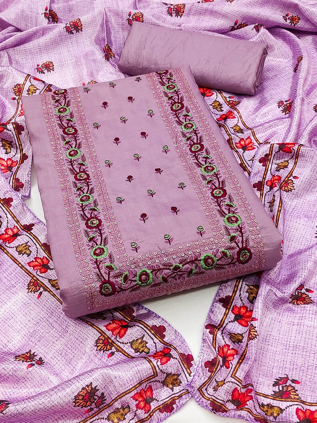 

MANVAA Ethnic Motifs Embroidered Sequinned Unstitched Dress Material, Purple