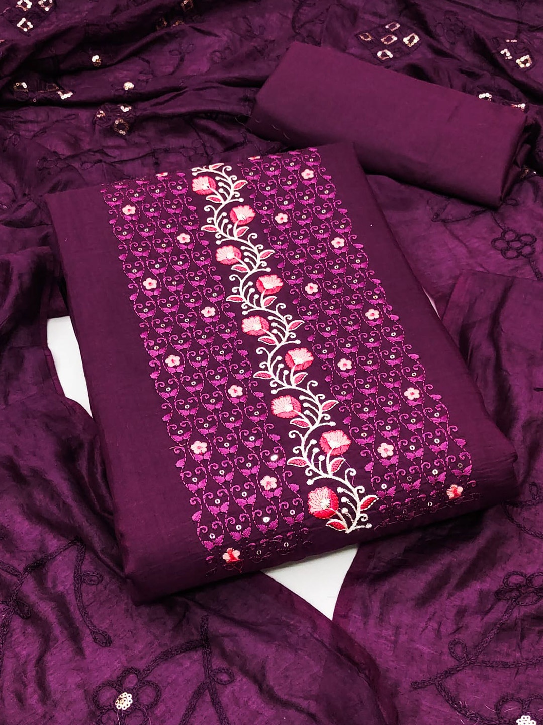

MANVAA Embroidered Unstitched Dress Material, Purple
