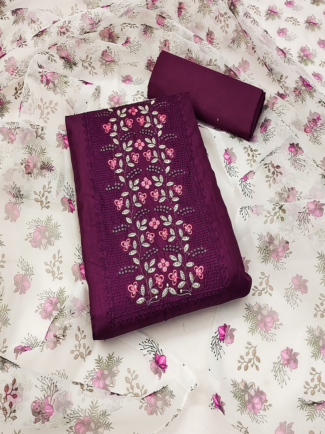 

MANVAA Embroidered Unstitched Dress Material, Purple