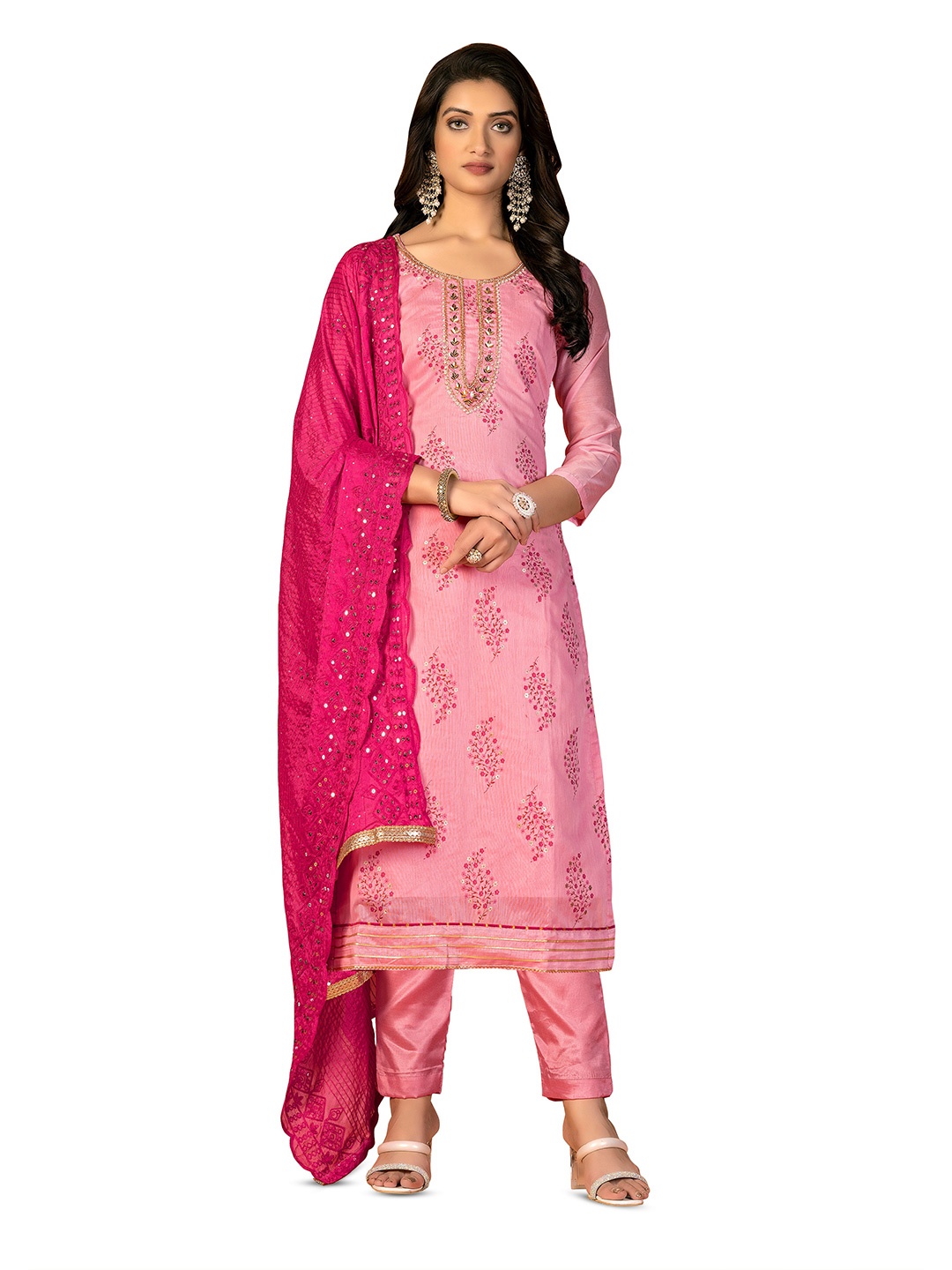 

MANVAA Embroidered Unstitched Dress Material, Pink