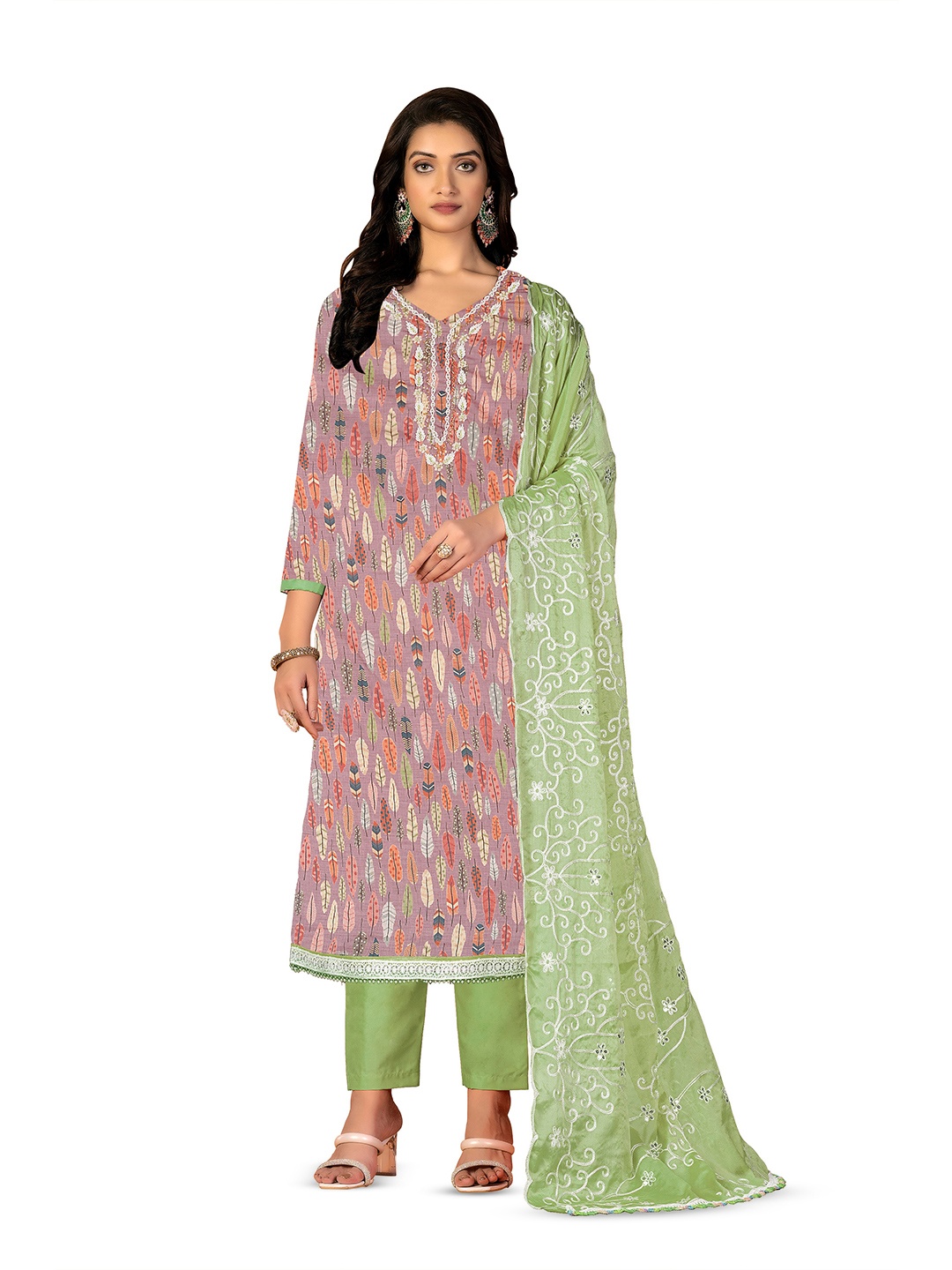 

MANVAA Embroidered Unstitched Dress Material, Green