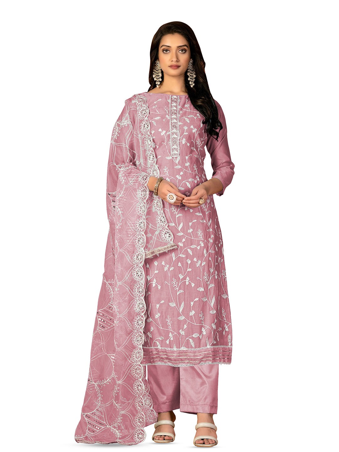 

MANVAA Floral Embroidered Unstitched Dress Material, Purple