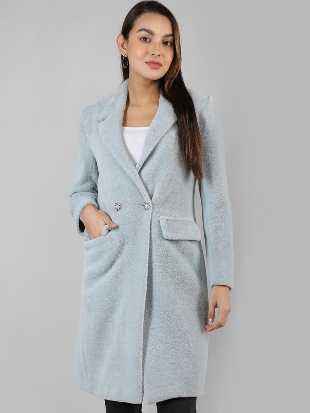 

Rage Double Breasted Notched Lapel Collar Overcoat, Grey