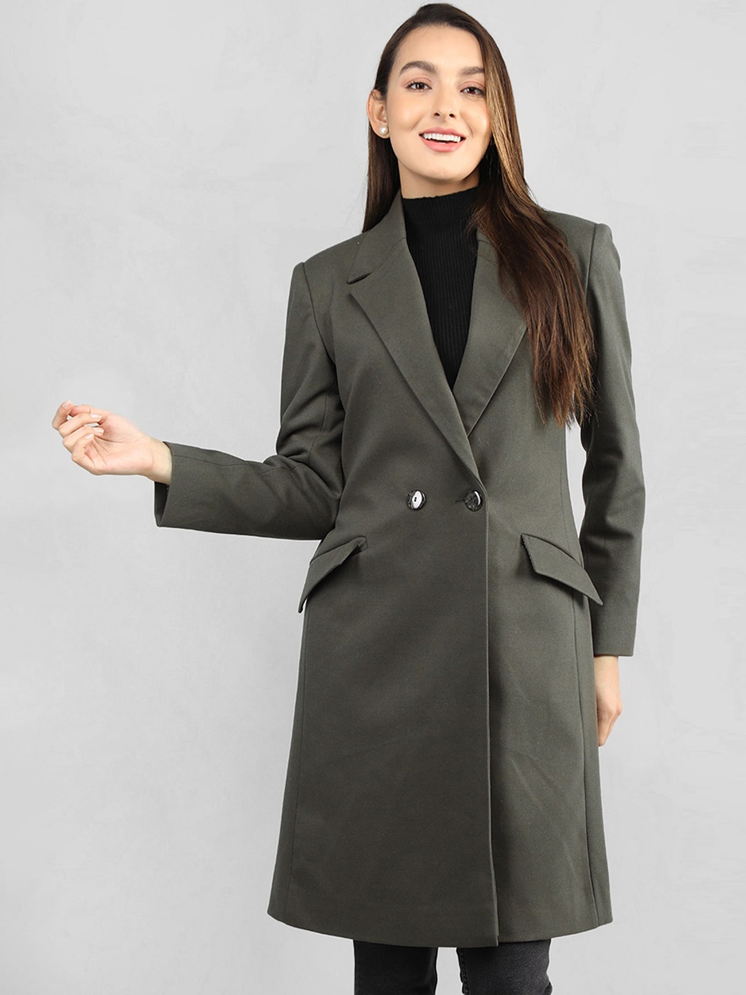

Rage Double-Breasted Notched-Lapel Collar Overcoat, Olive