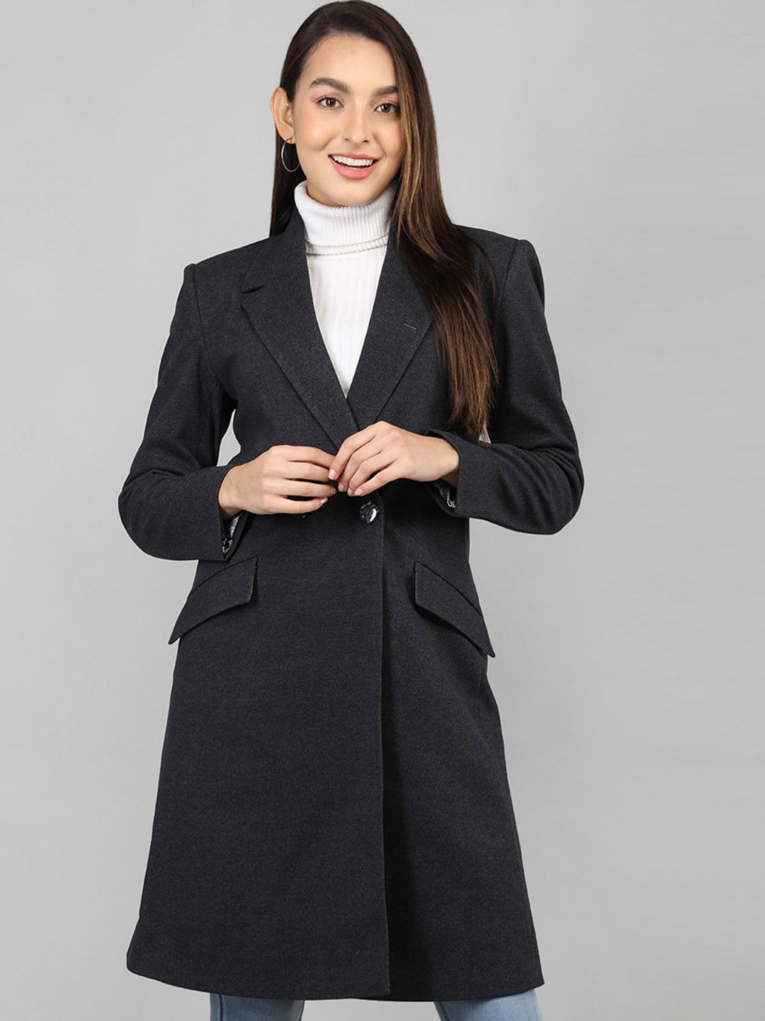 

Rage Double-Breasted Notched Lapel Collar Overcoat, Grey