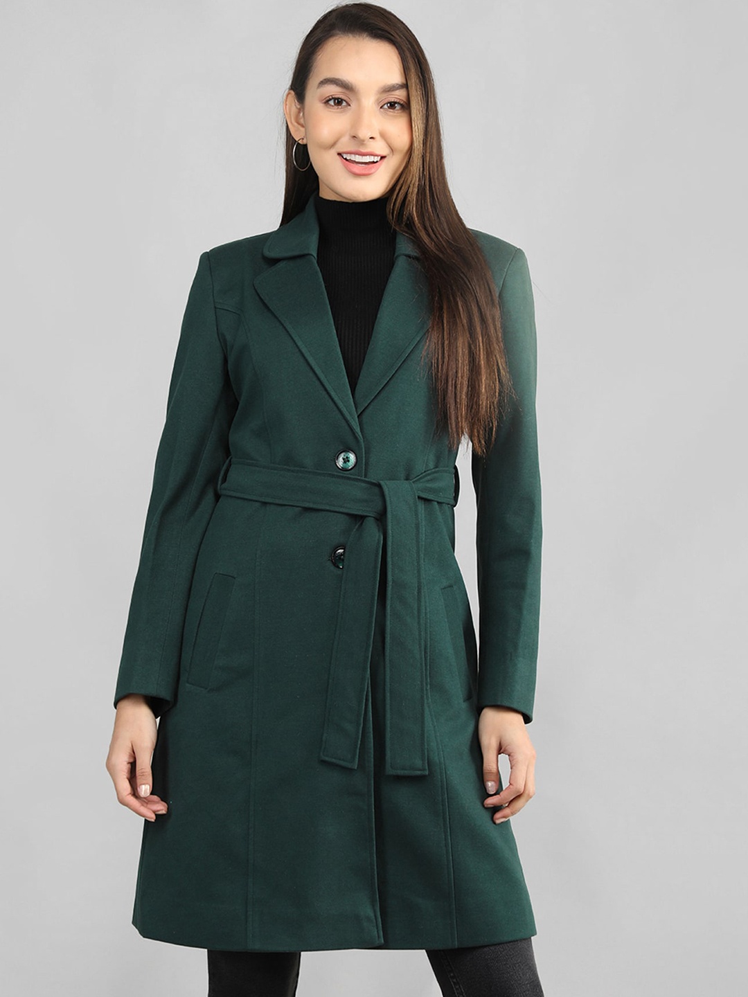 

Rage Single-Breasted Double Collar Knit Overcoat, Olive
