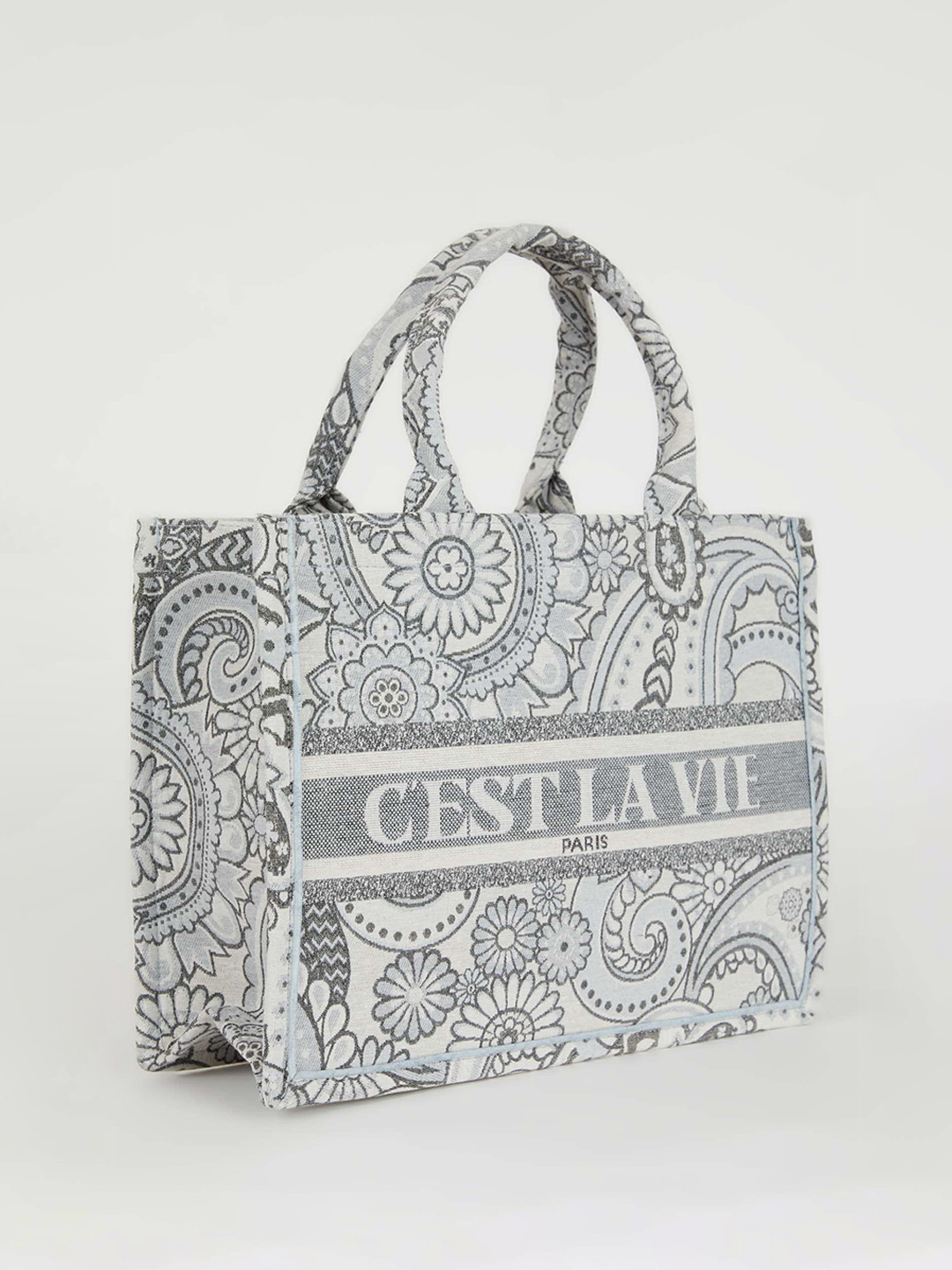 

DeFacto Oversized Floral Printed Structured Tote Bag, White