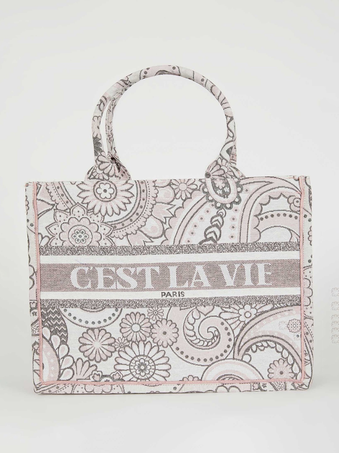 

DeFacto Floral Printed Structured Handheld Bag, White
