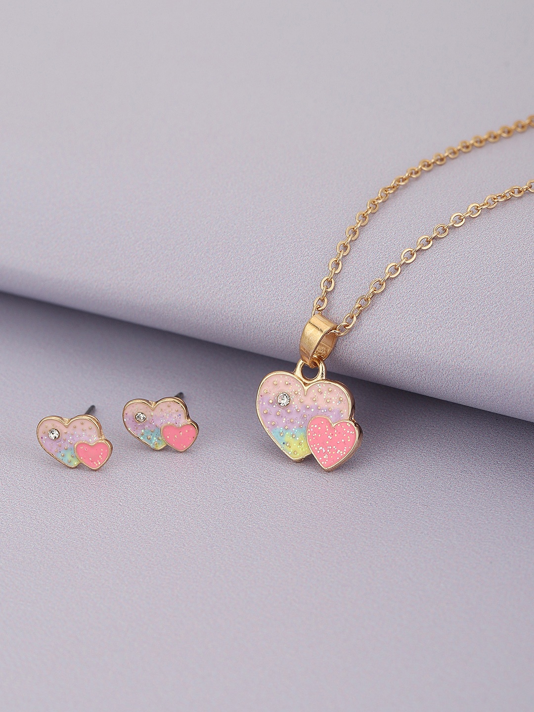 

Carlton London Girls Gold-Plated Heart Shaped Enamelled Jewellery Set, Multi