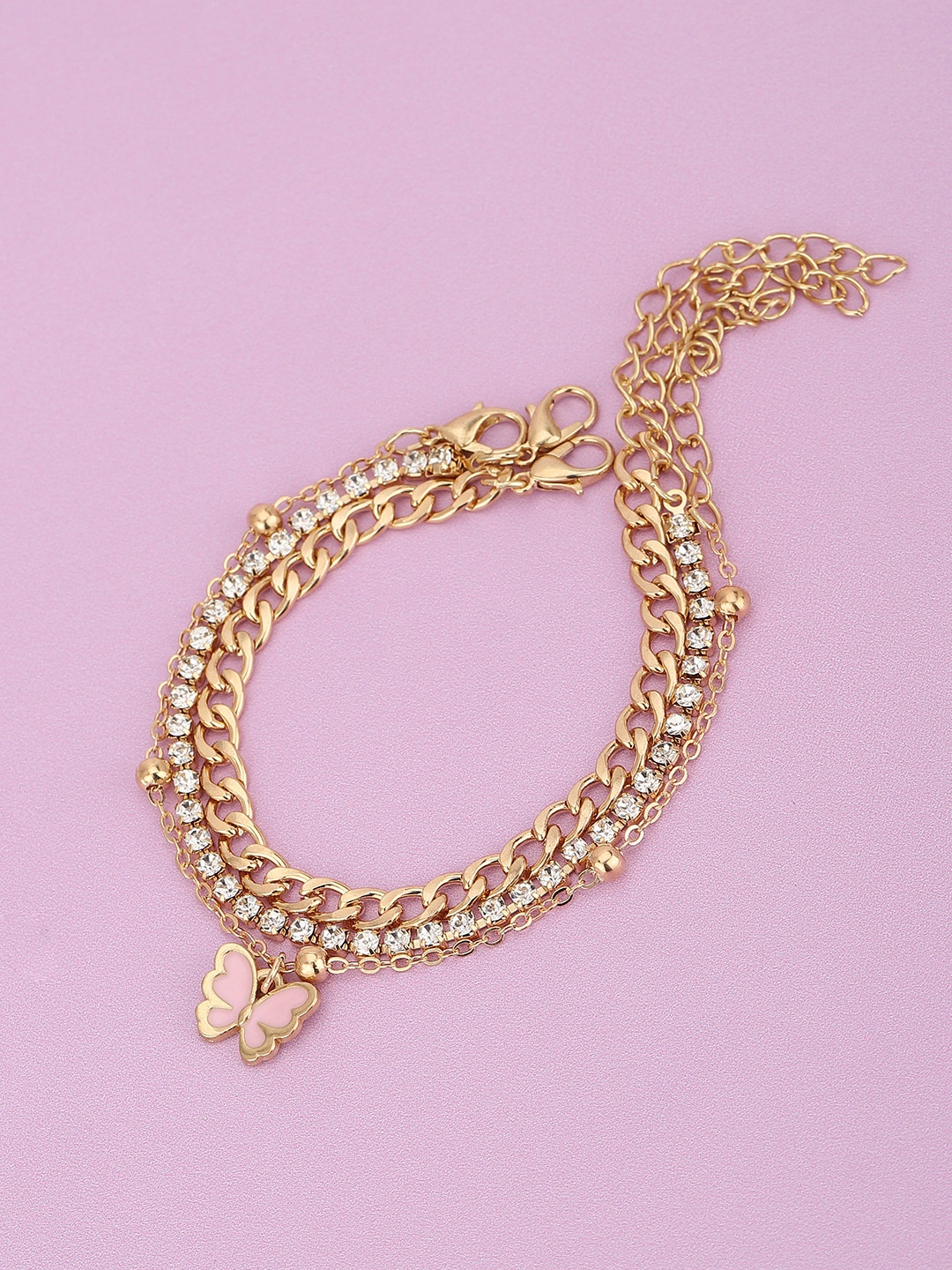 

Carlton London Girls Set of 3 Cubic Zirconia Studded Enamelled Gold-Plated Bracelets