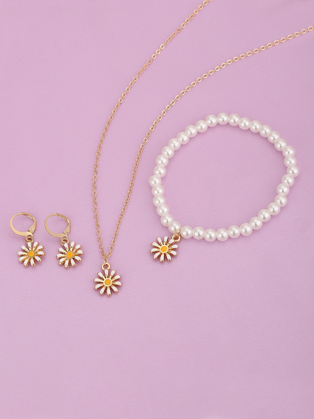 

Carlton London Girls Gold-Plated Floral Enamelled Jewellery Set