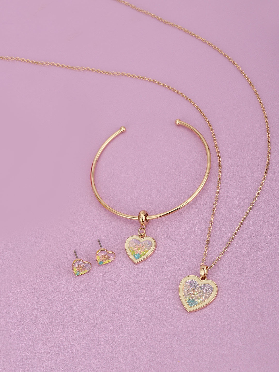 

Carlton London Girls Gold-Plated Heart-Shaped Enamelled Jewellery Set, Multi