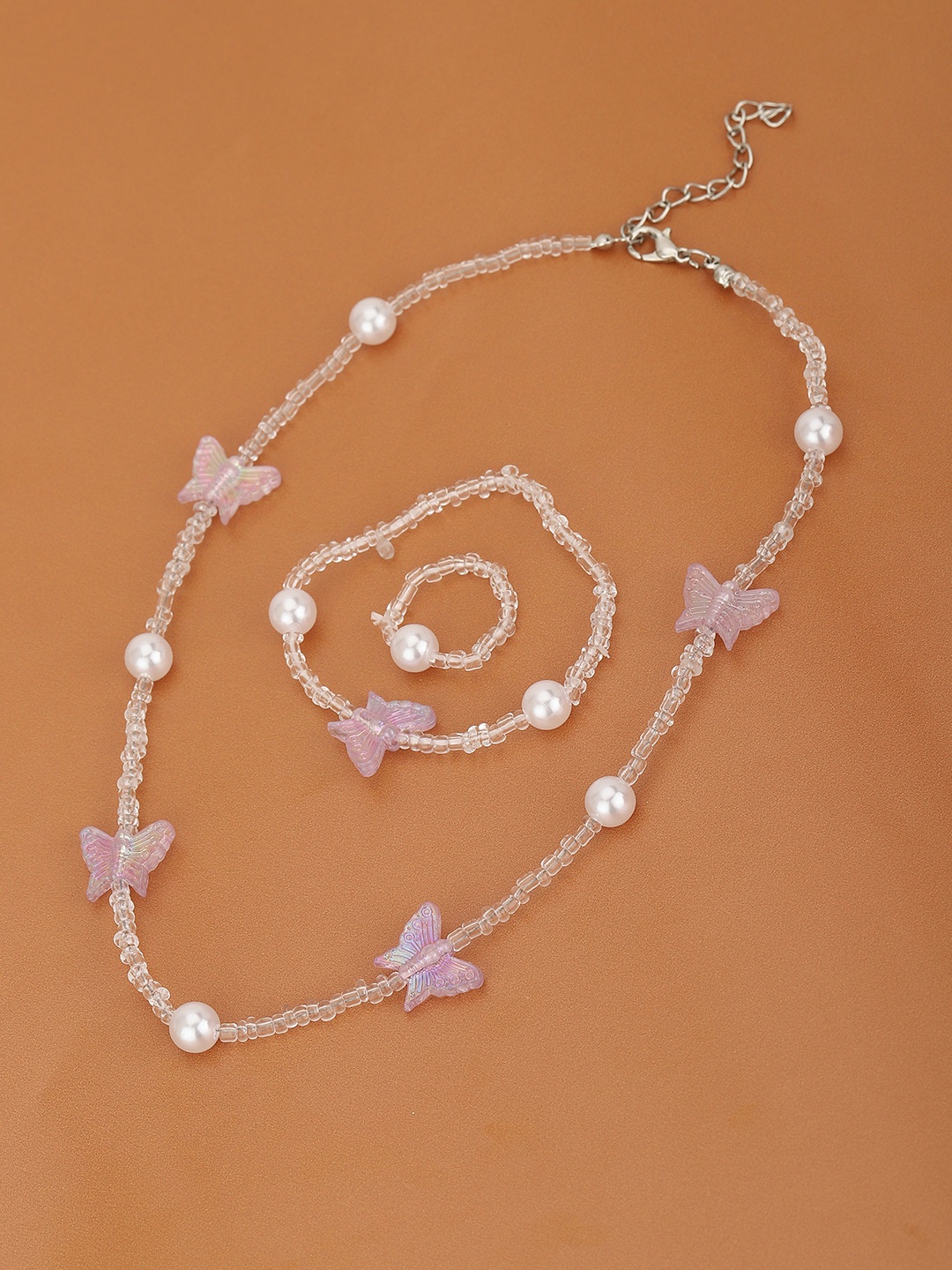 

Carlton London Girls Rhodium-Plated Butterfly Shaped Pearl Jewellery Set, Multi