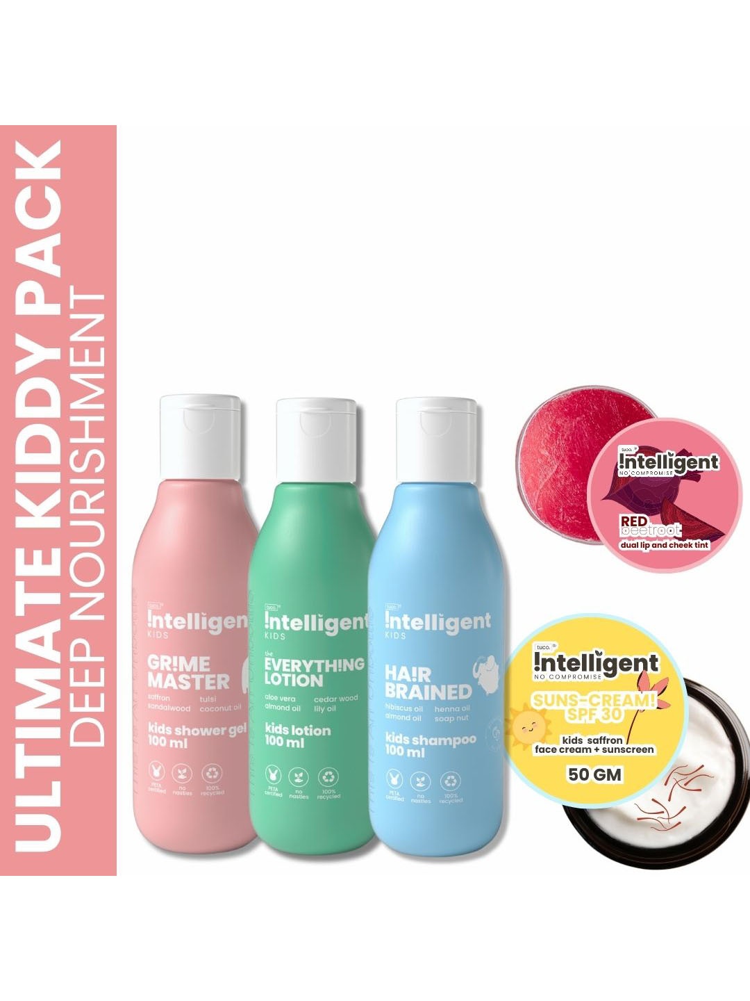 

Tuco Intelligent 5 Shower Gel-Lotion-Shampoo-100ml Each-Sunscreen-50g-Lip & Cheek Tint-10g, Na