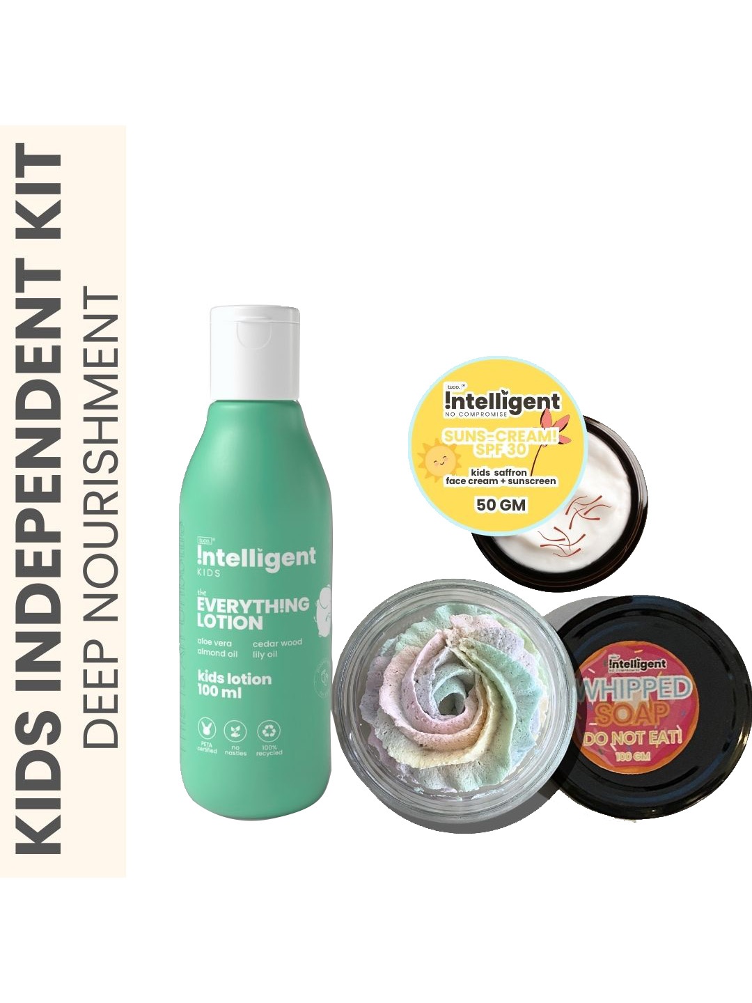 

Tuco Intelligent Set Of 3 Kids Lotion-100ml-Sunscreen - 50g-Whipped Soap - 100g, Na