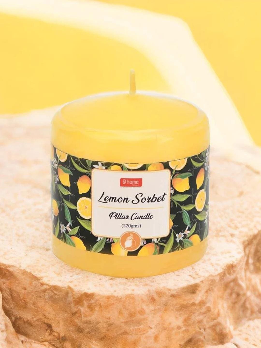 

Athome by Nilkamal Yellow Pillar Candle - Lemon Sorbet