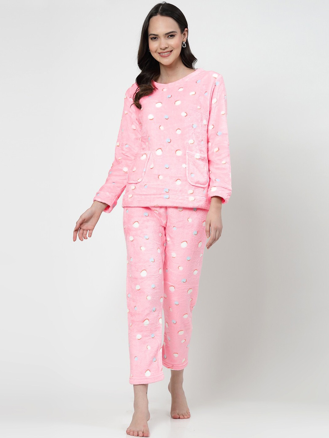 

KLOTTHE Conversational Printed Night suit, Pink