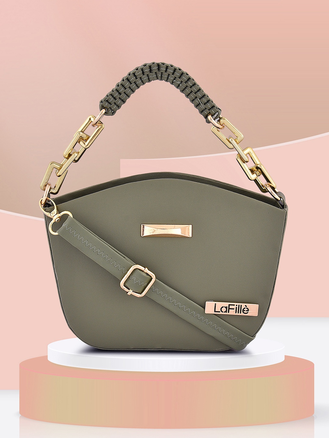 

LaFille Green PU Structured Handheld Bag