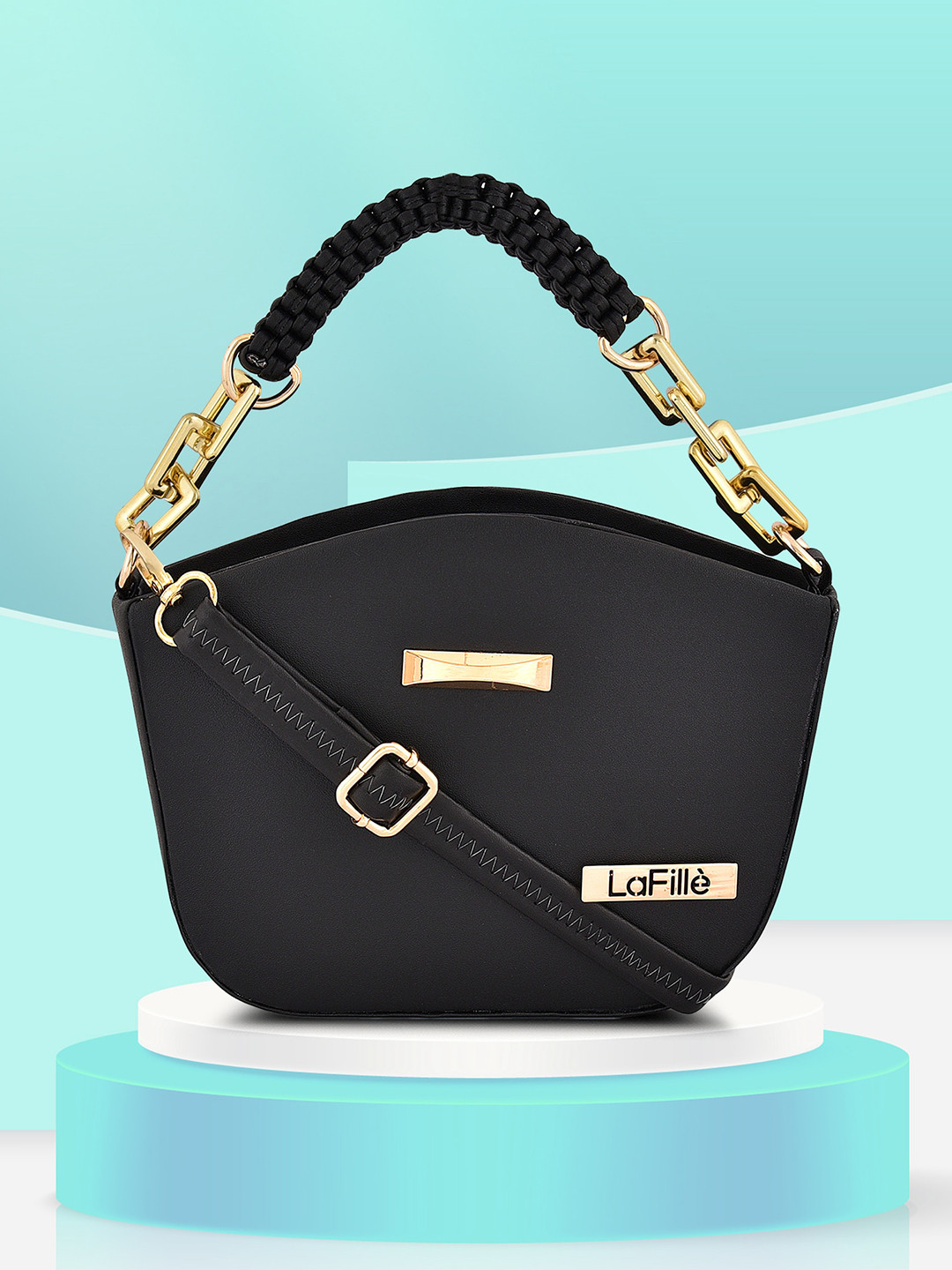

LaFille Textured Structured Handheld Bag, Black