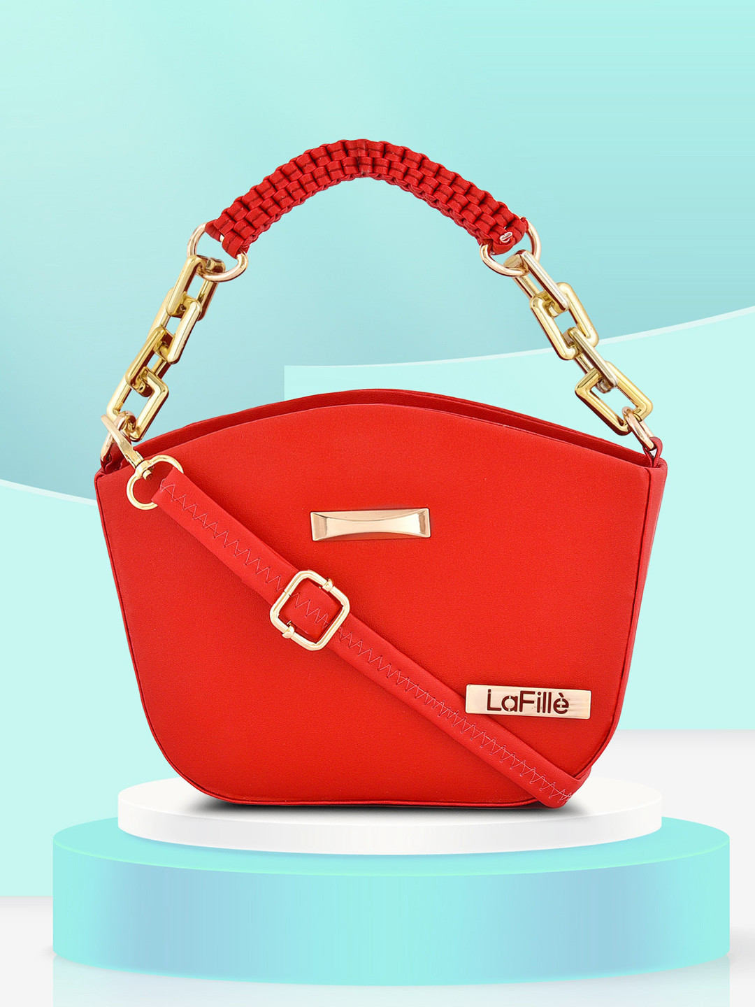 

LaFille Red PU Structured Handheld Bag