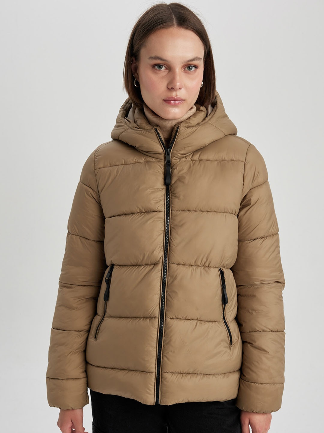 

DeFacto Hooded Puffer Jacket, Brown
