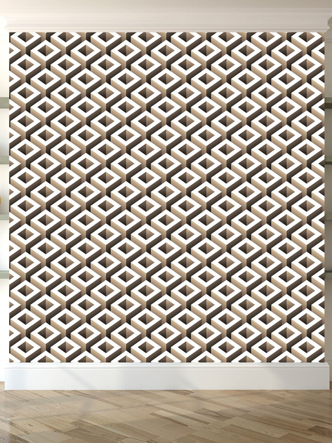 

WallDaddy White & Brown 3D Cubes Printed Wall Paper