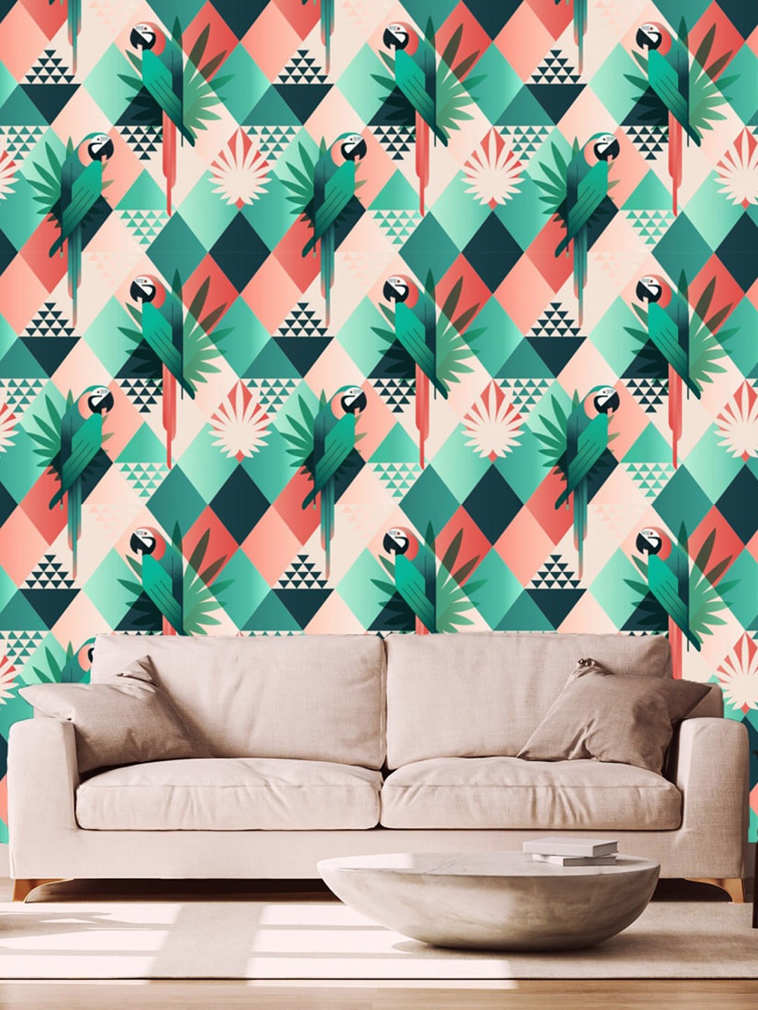 

WallDaddy Green & Pink Parrot Printed Wall Paper