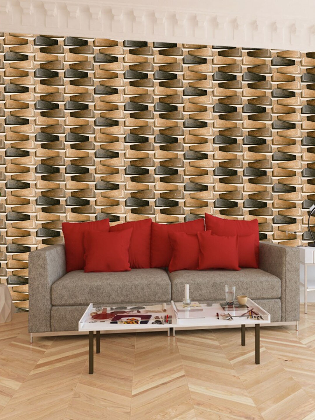 

WallDaddy Brown & Grey 3D Wood Block Design Self Adhesive Wallpaper