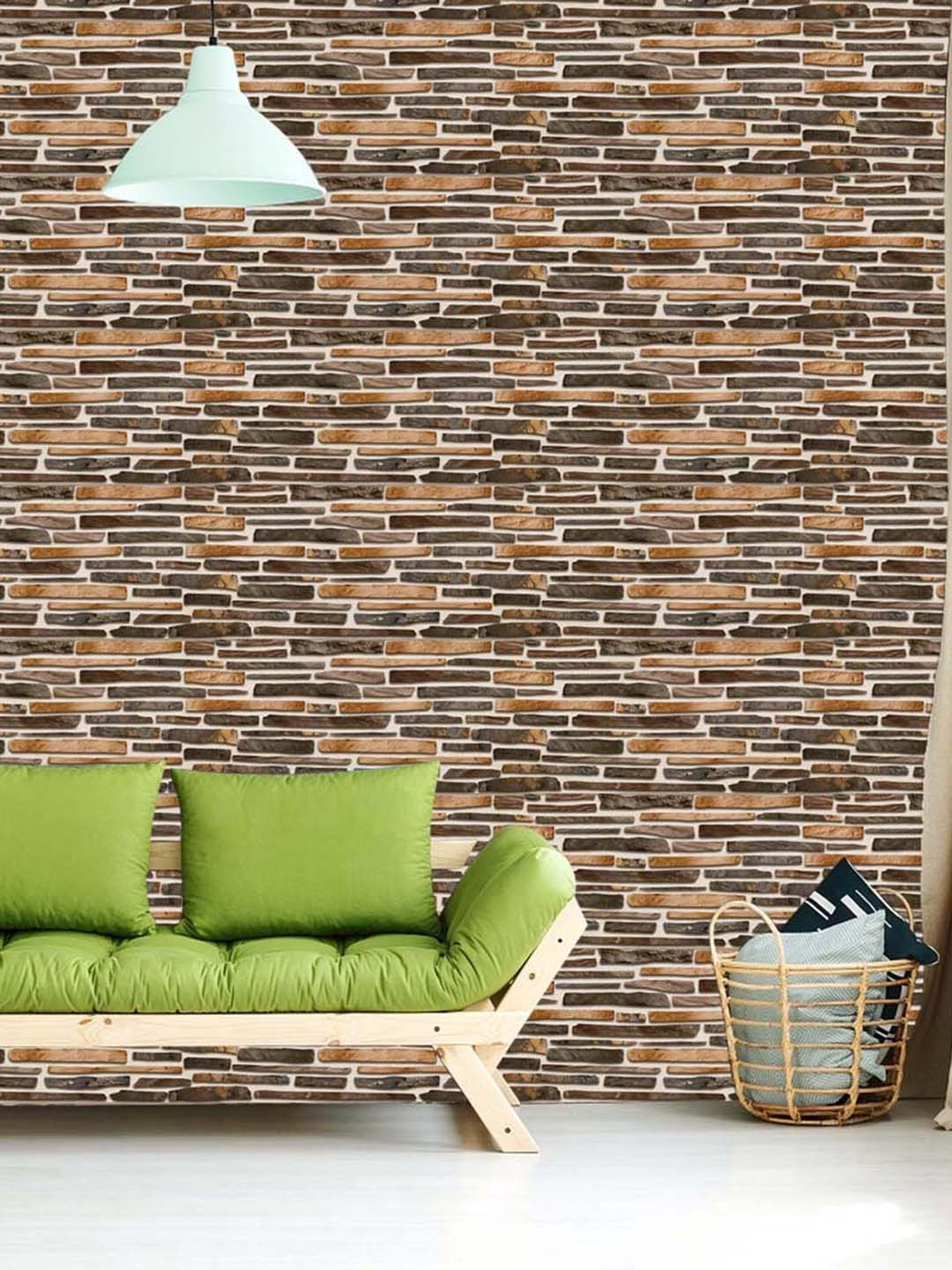 

WallDaddy Beige Strip Brick Printed Wallpaper