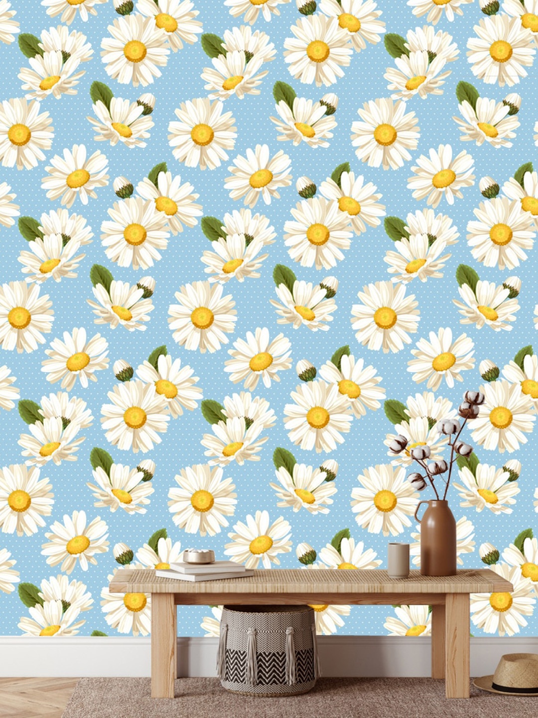 

WallDaddy Sunflower Printed Self-Adhesive Wallpaper, Blue