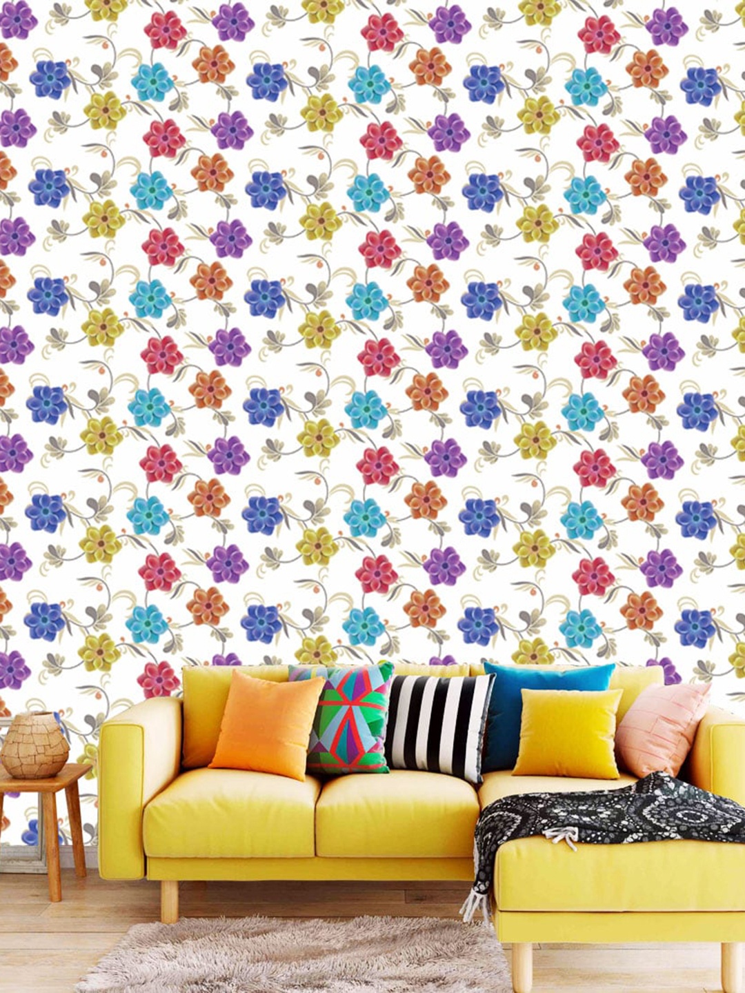 

WallDaddy Blue & Brown Floral Printed Self-Adhesive Wallpaper