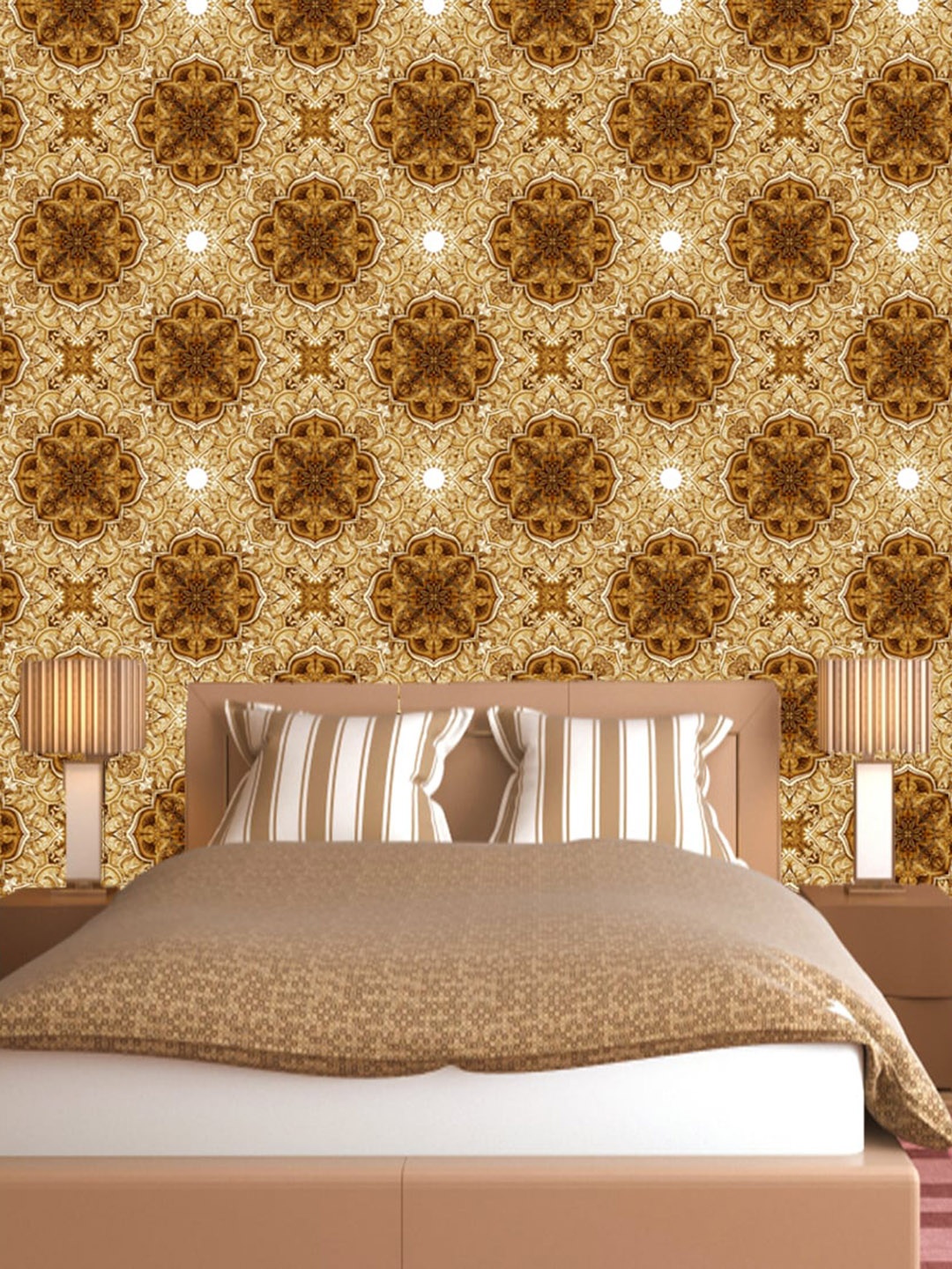

WallDaddy Brown Printed Self Adhesive Wallpaper, Gold