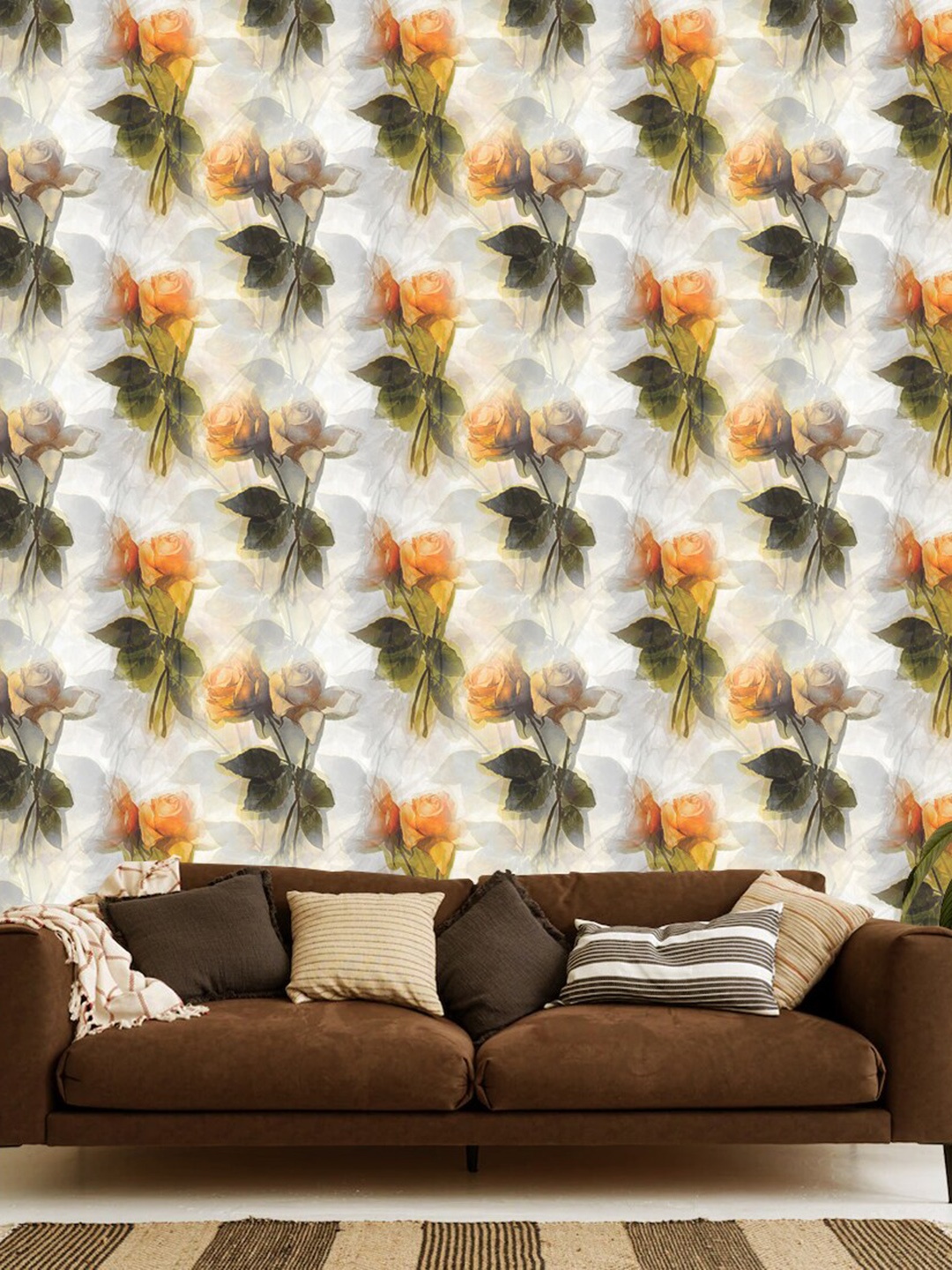 

WallDaddy White & Orange RoseFogg Printed Self-Adhesive Wallpaper