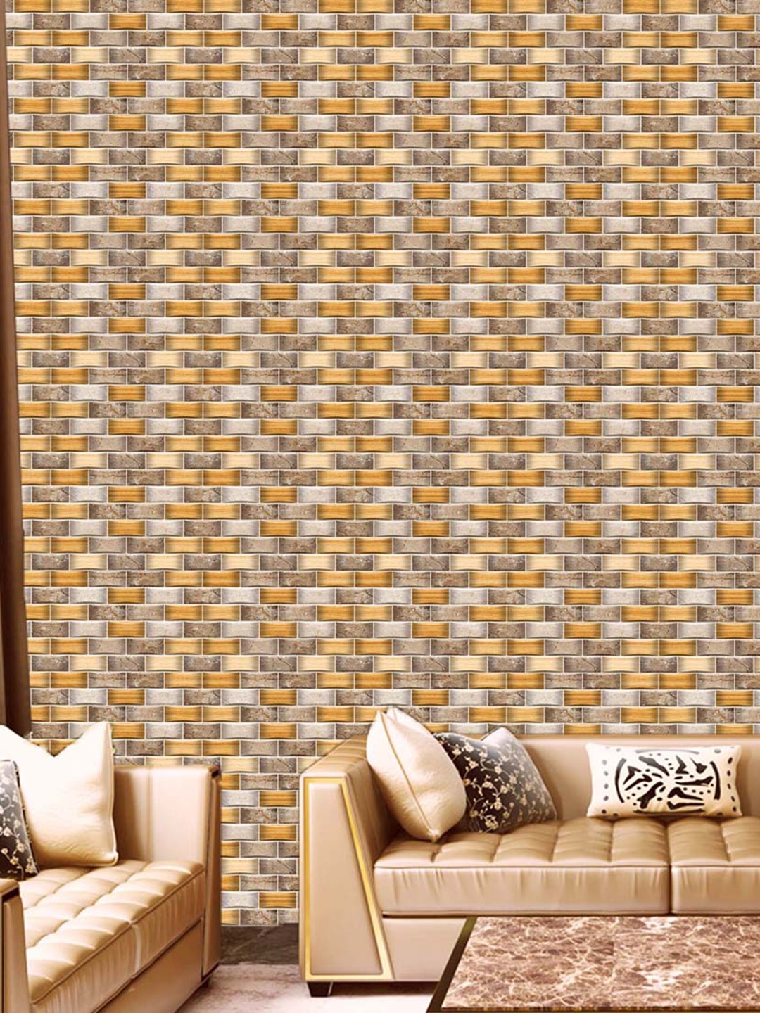 

WallDaddy Yellow & Grey Wall Tile-Printed Self-Adhesive Wallpaper