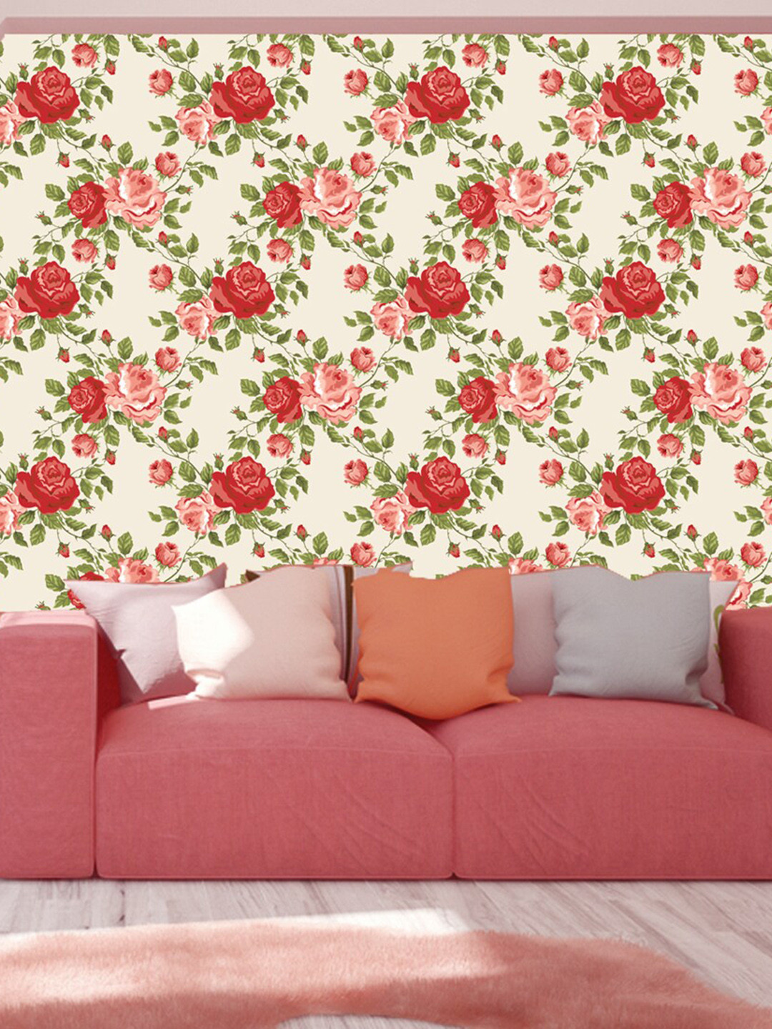

WallDaddy Pink & Red Rossy Rose-Printed Self-Adhesive Wallpaper