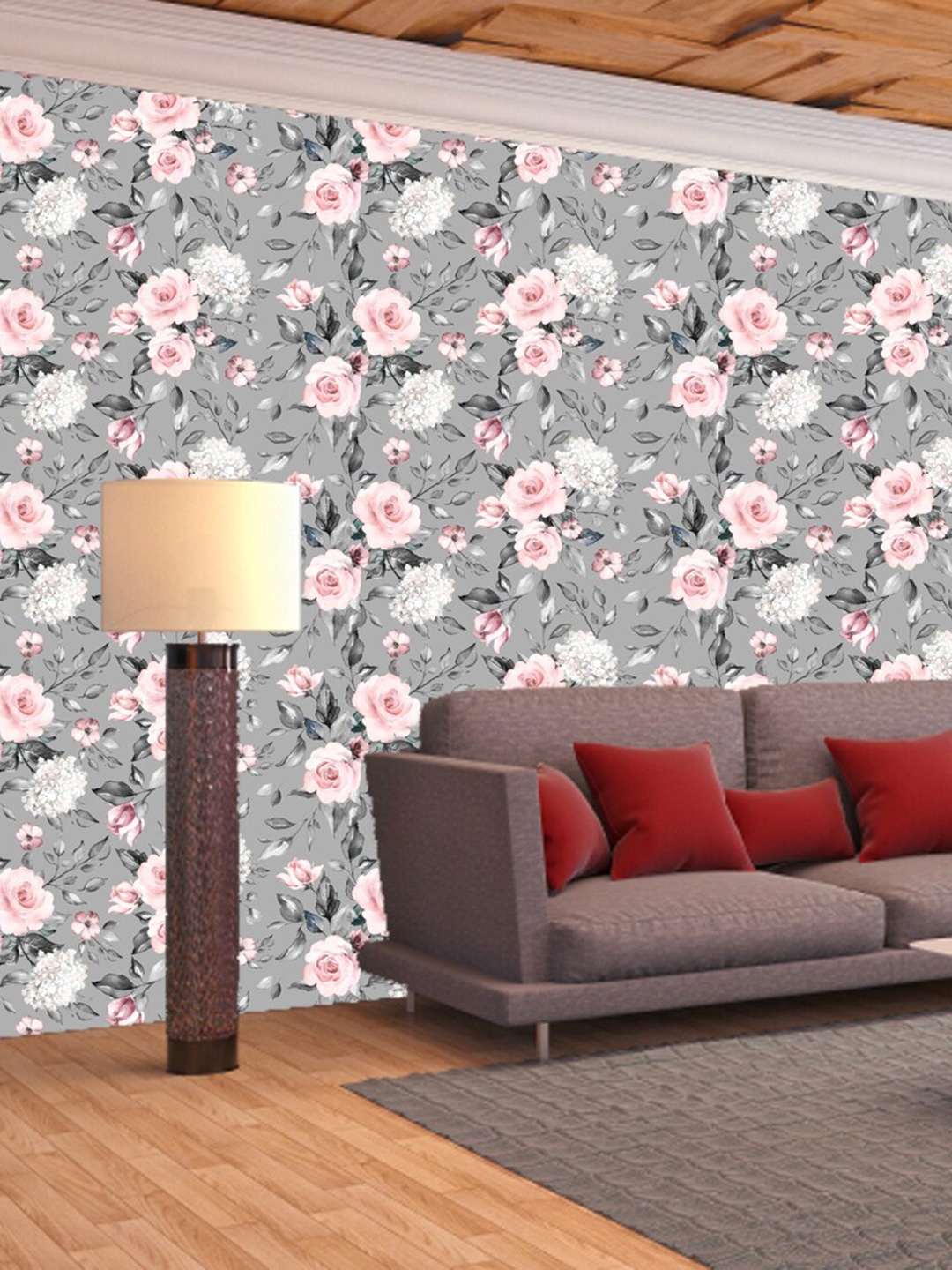 

WallDaddy Grey & Pink Floral Designed Self Adhesive Wallpaper