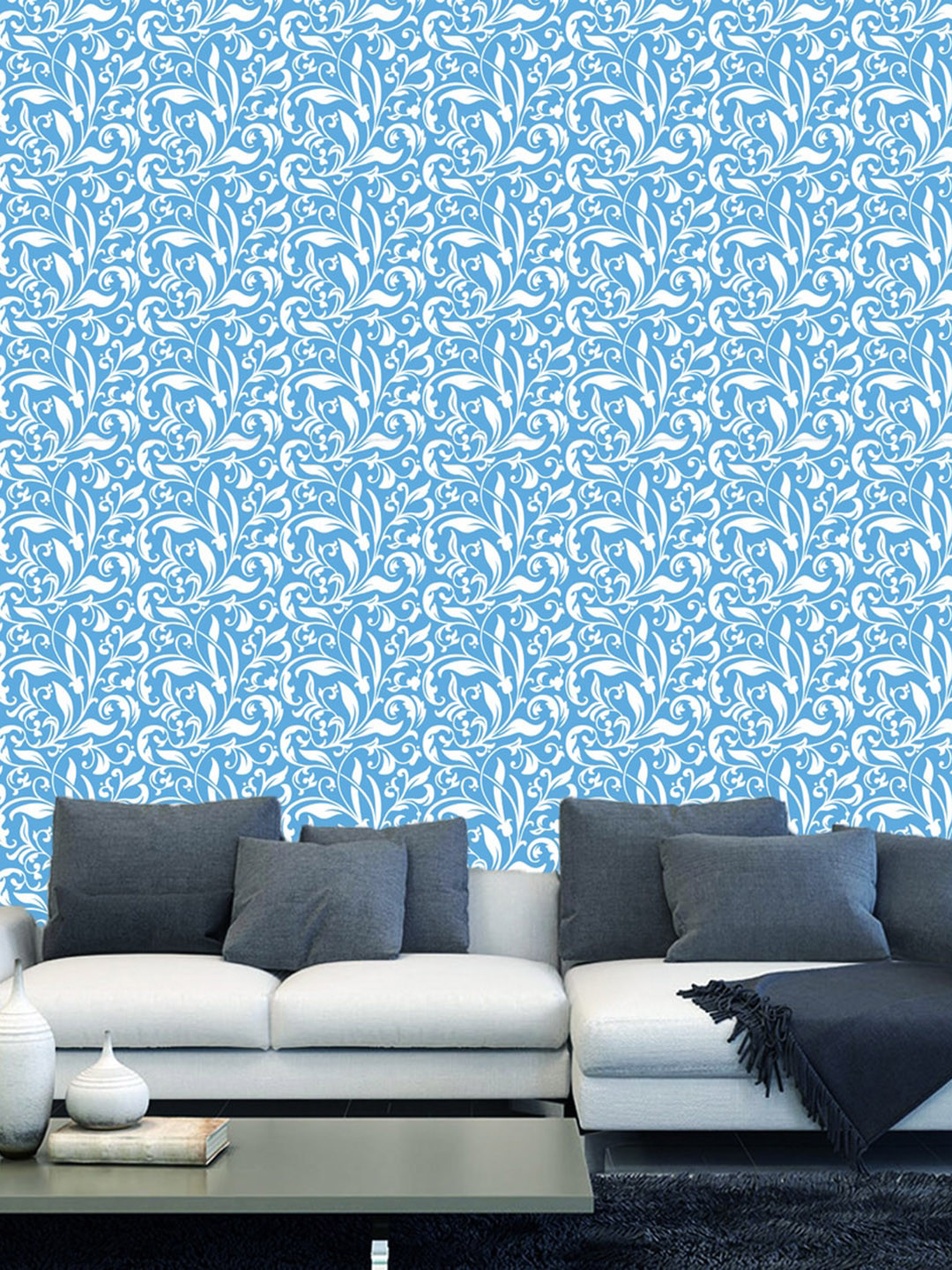 

WallDaddy Blue & White Ethnic Designed Self Adhesive Wallpaper