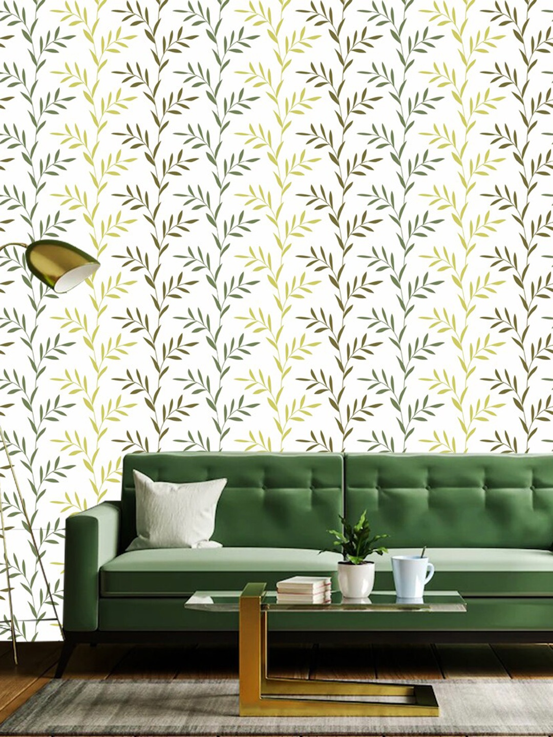 

WallDaddy White & Green Leaf Designed Self Adhesive Wallpaper For Wall