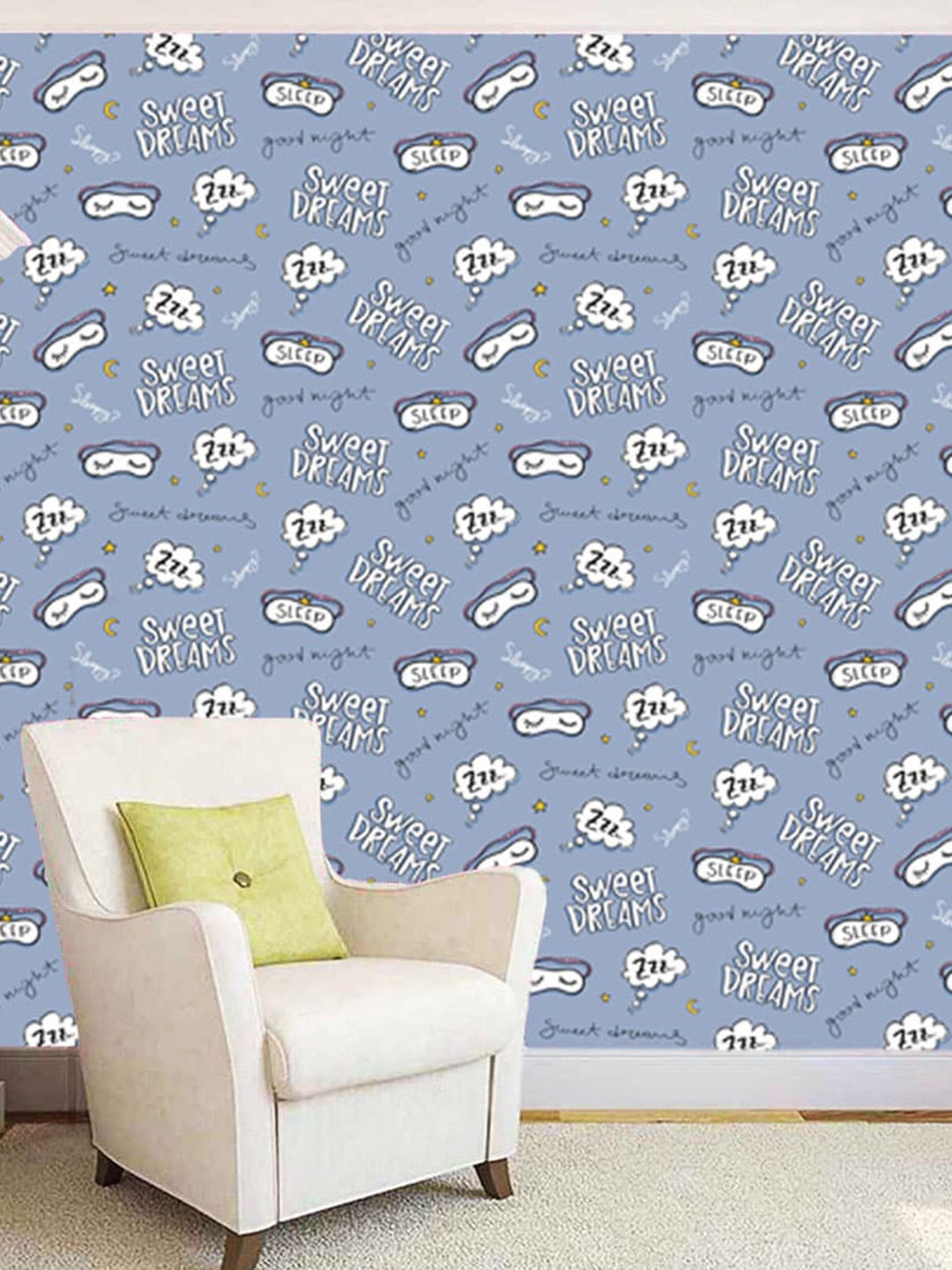 

WallDaddy Blue & White Conversational Printed Self Adhesive Wallpaper