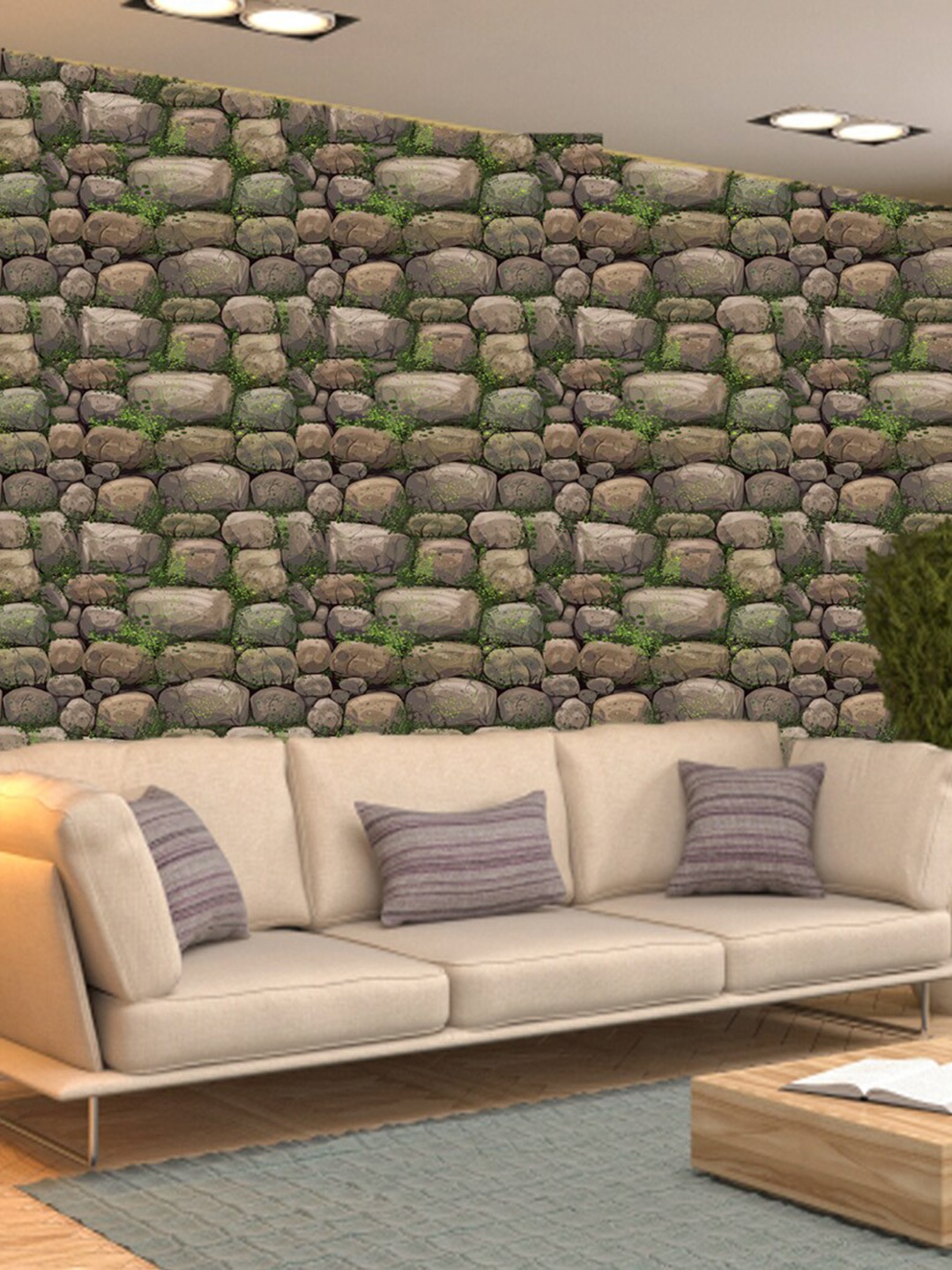 

WallDaddy Brown & Green River Stones Printed Self Adhesive Wallpaper