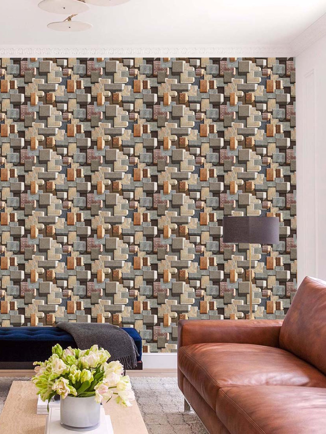

WallDaddy Brown & Grey Geometric Designed Self Adhesive Wallpaper For Wall