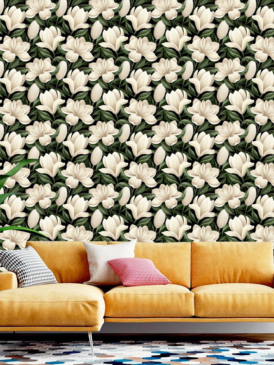 

WallDaddy White & Green Floral Designed Self Adhesive Wallpaper