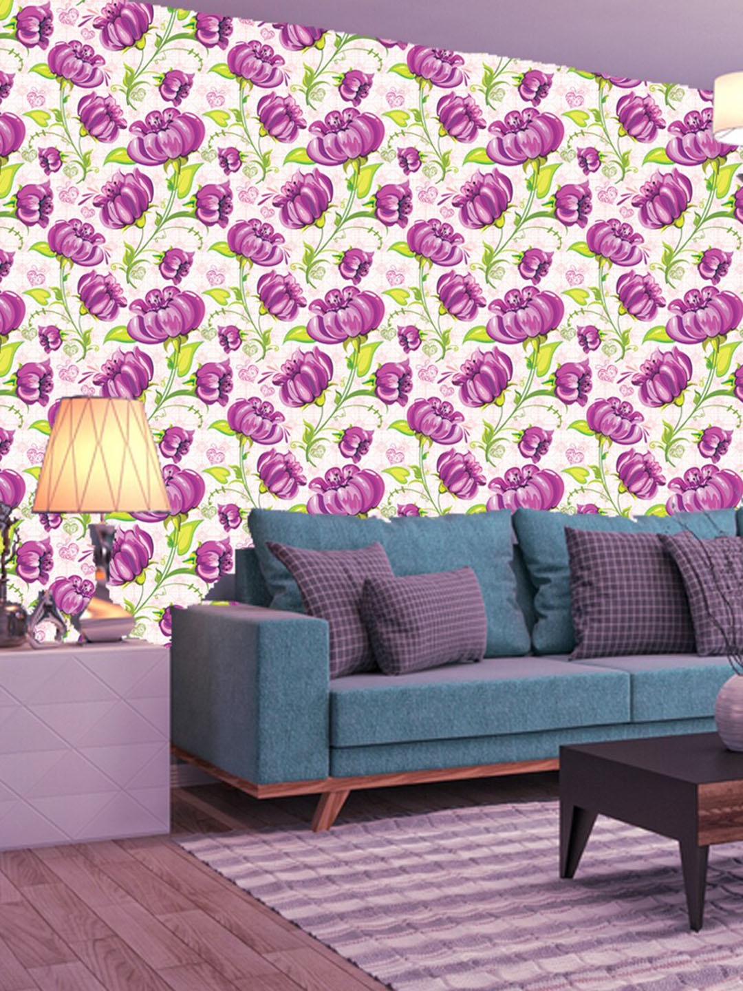 

WallDaddy White & Purple Floral Designed Self Adhesive Wallpaper For Wall