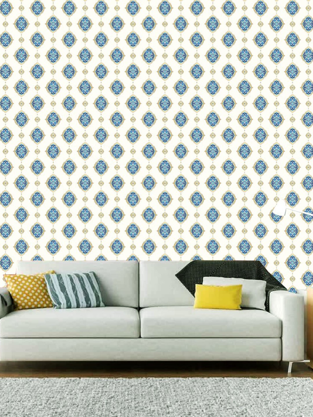 

WallDaddy White & Blue Ethnic Motifs Printed Self Adhesive Wallpaper