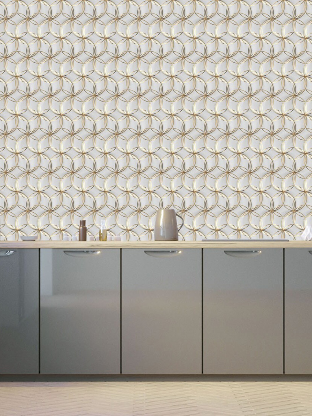 

WallDaddy White & Golden Floral Printed Self Adhesive Wallpaper