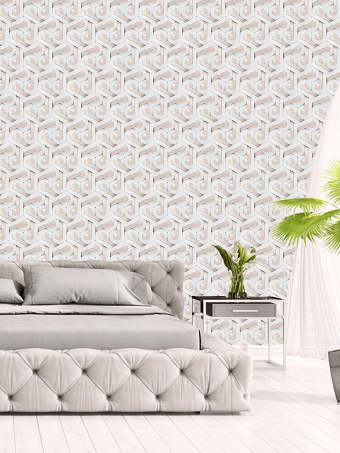 

WallDaddy White & Metallic-Toned Maze Designed Self Adhesive Wallpaper