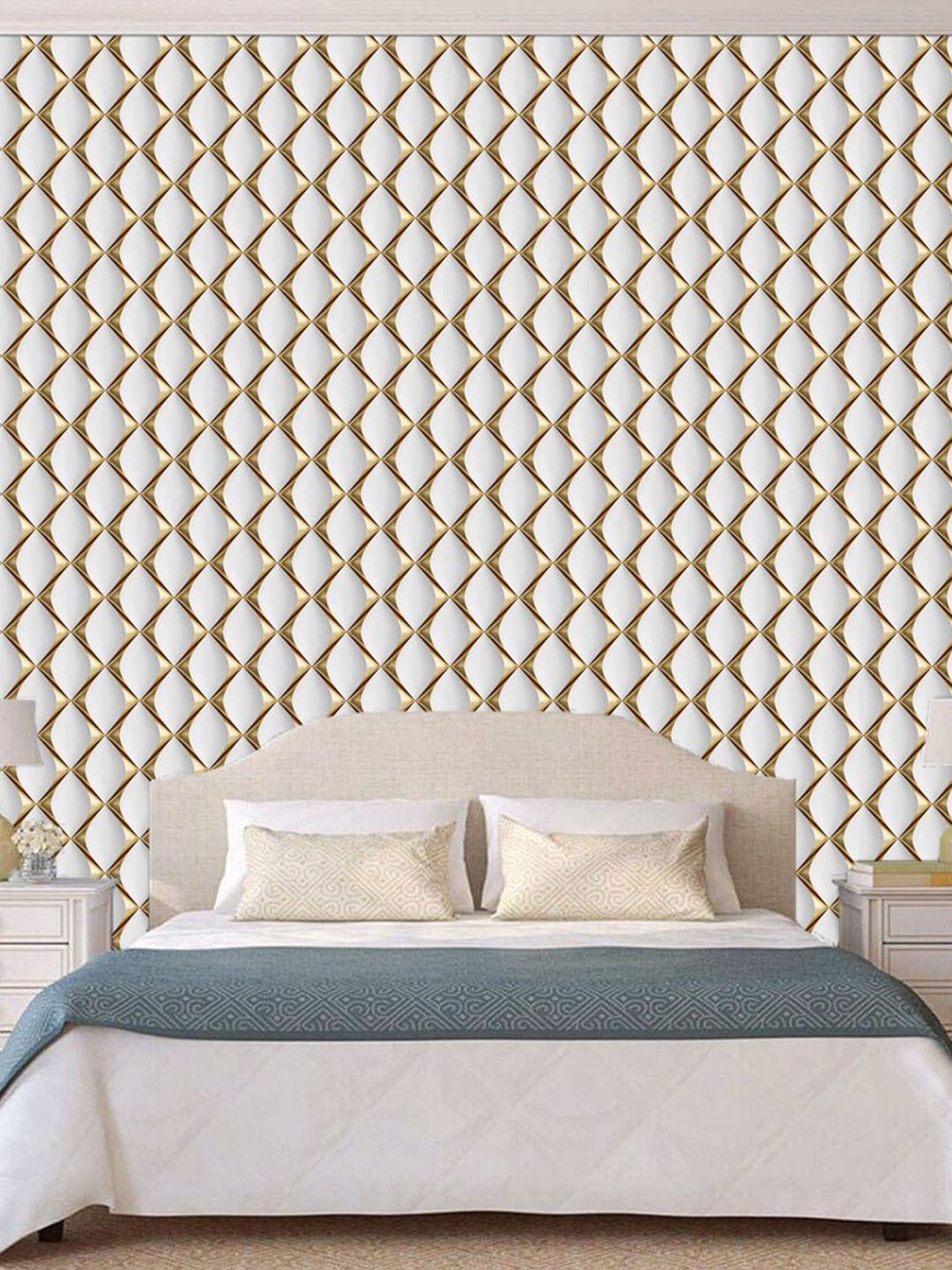 

WallDaddy White & Gold Toned Cutout Designed Self Adhesive Wallpaper