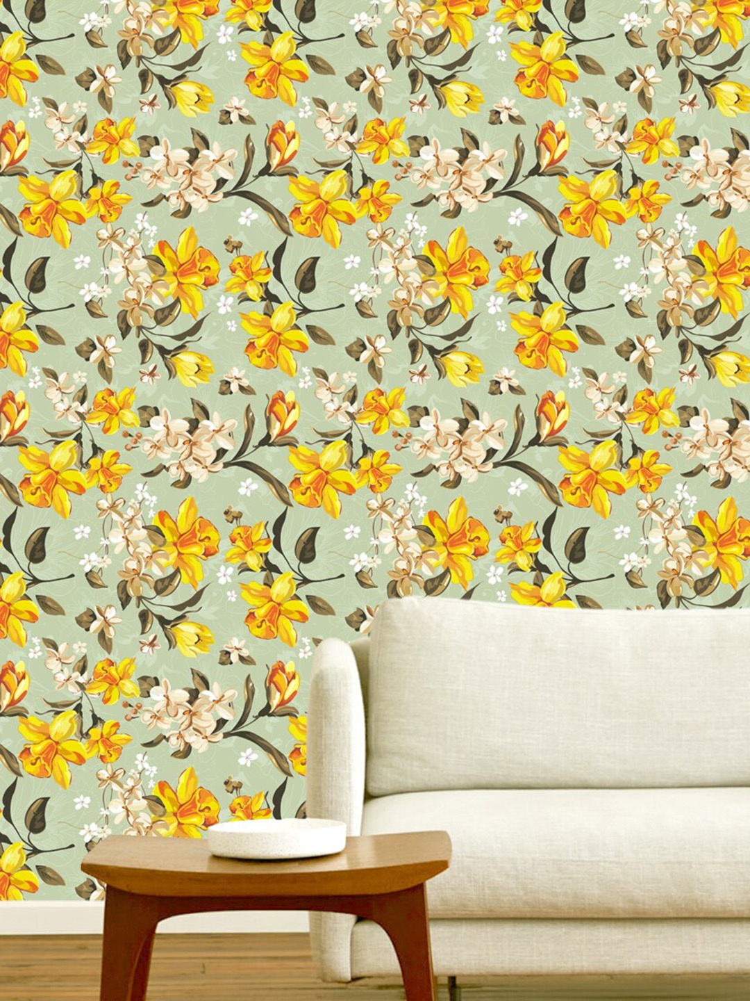 

WallDaddy Grey & Yellow Bell Flower Designed Self Adhesive Wallpaper