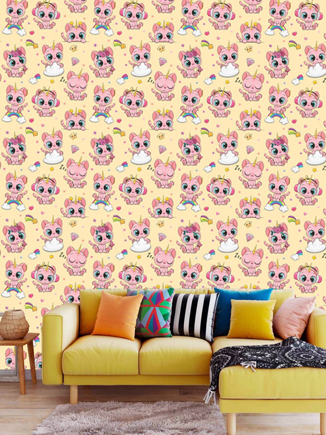 

WallDaddy Beige & Pink Cute Kitty Designed Self Adhesive Wallpaper